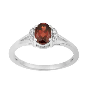 0.65 Ctw Oval Garnet 925 Sterling Silver Solitaire Accents Women Wedding Ring