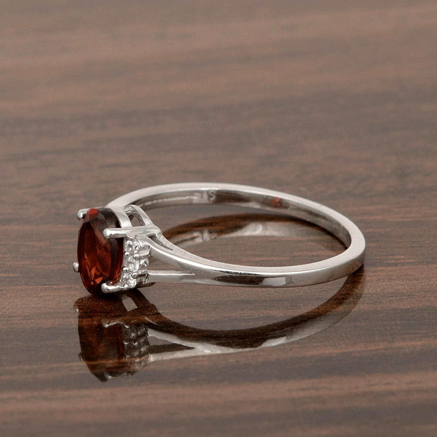 0.65 Ctw Oval Garnet 925 Sterling Silver Solitaire Accents Women Wedding Ring