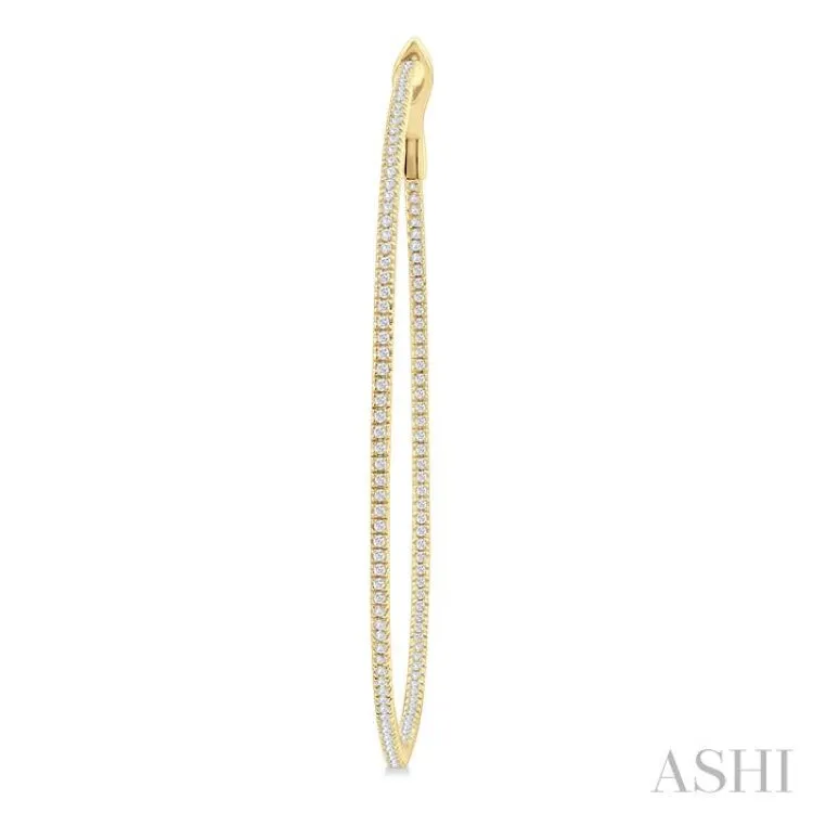 1 ctw Inside & Outside Round Cut Diamond Hoop Earring in 14K Yellow Gold