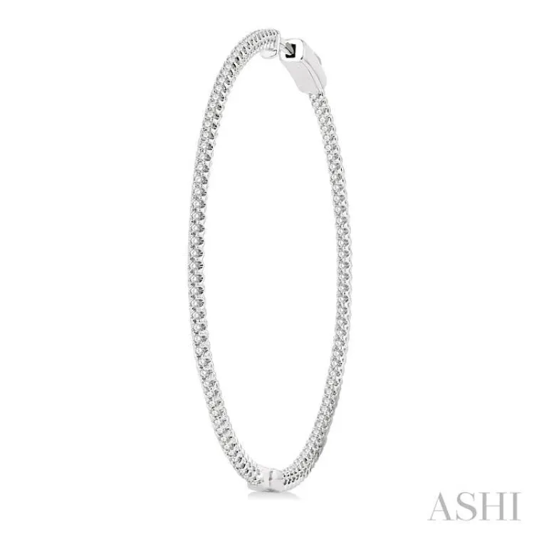1 ctw Inside-Out Round Cut Diamond 1 3/4 Inch Hoop Earrings in 14K White Gold