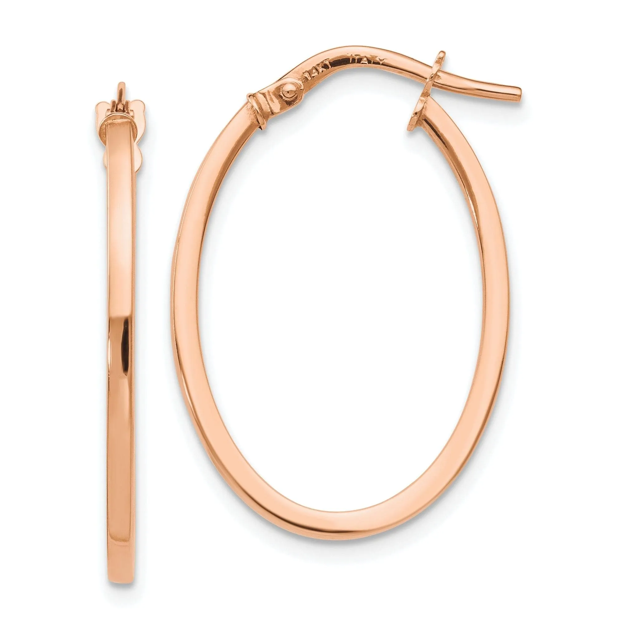 10K Rose Gold Polished Finish Oval Hoop Earrings