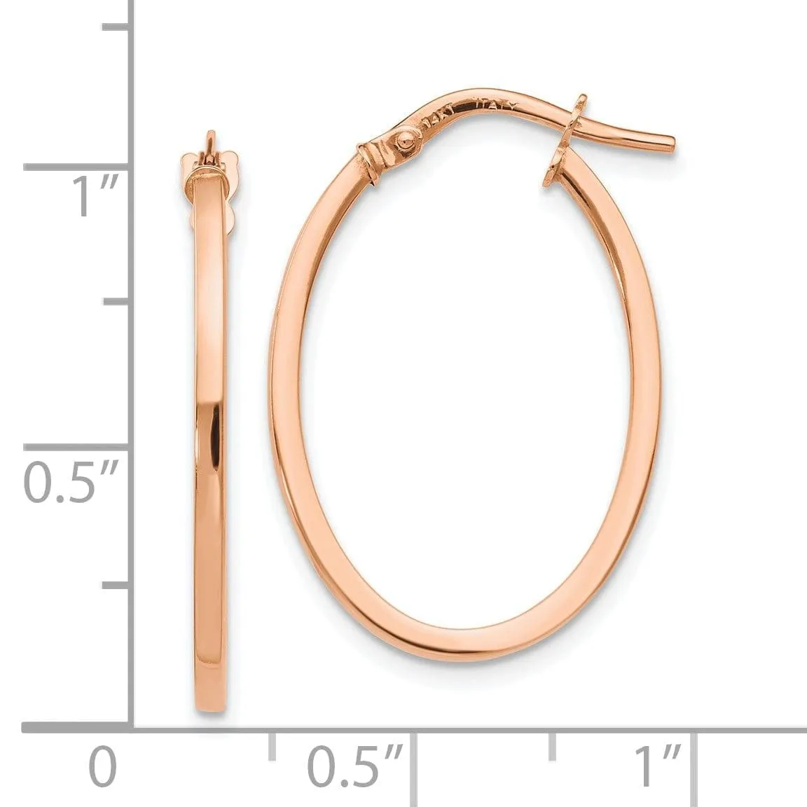 10K Rose Gold Polished Finish Oval Hoop Earrings