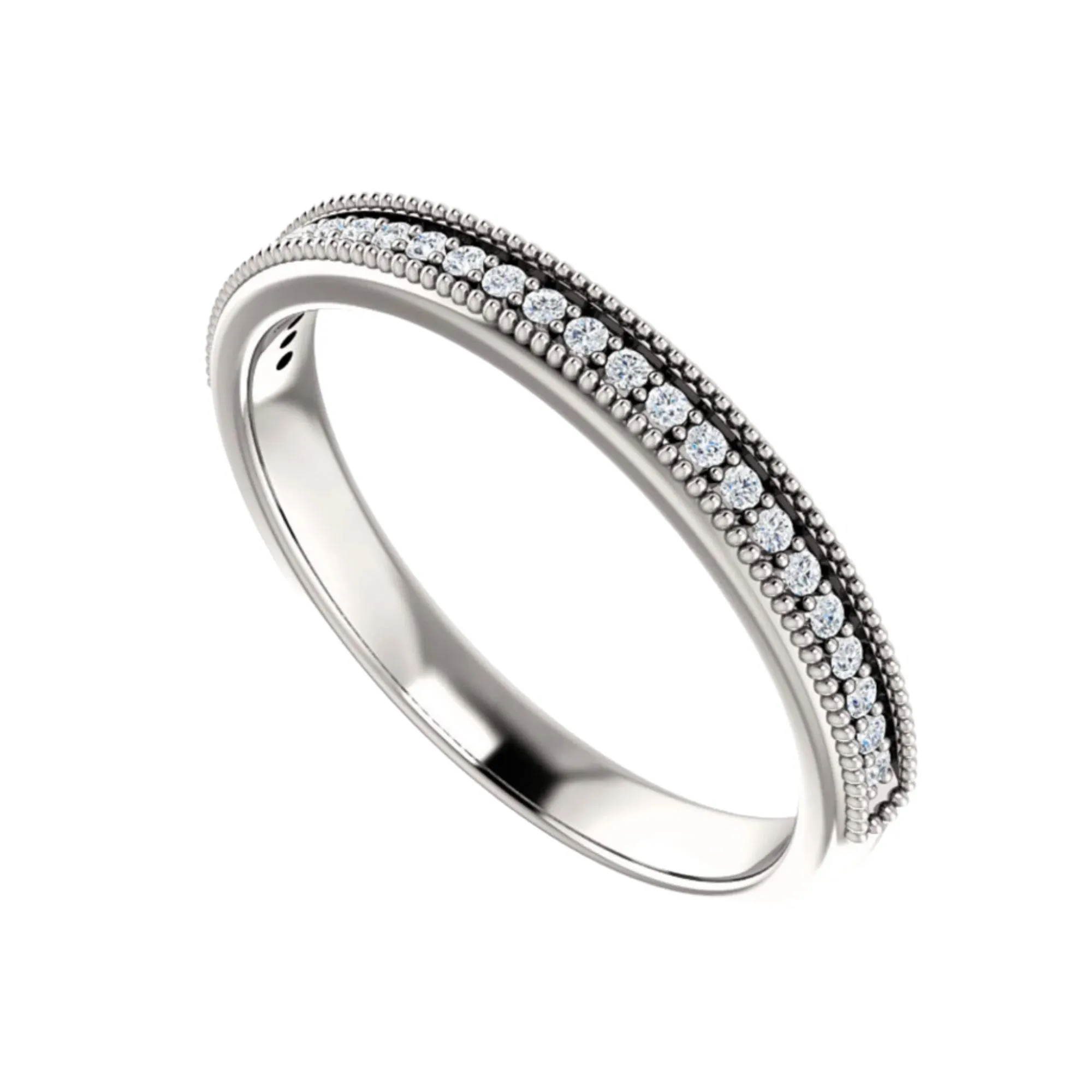 10k White Gold 0.33ct Baguette Diamonds Beaded Band Ring -SR26332