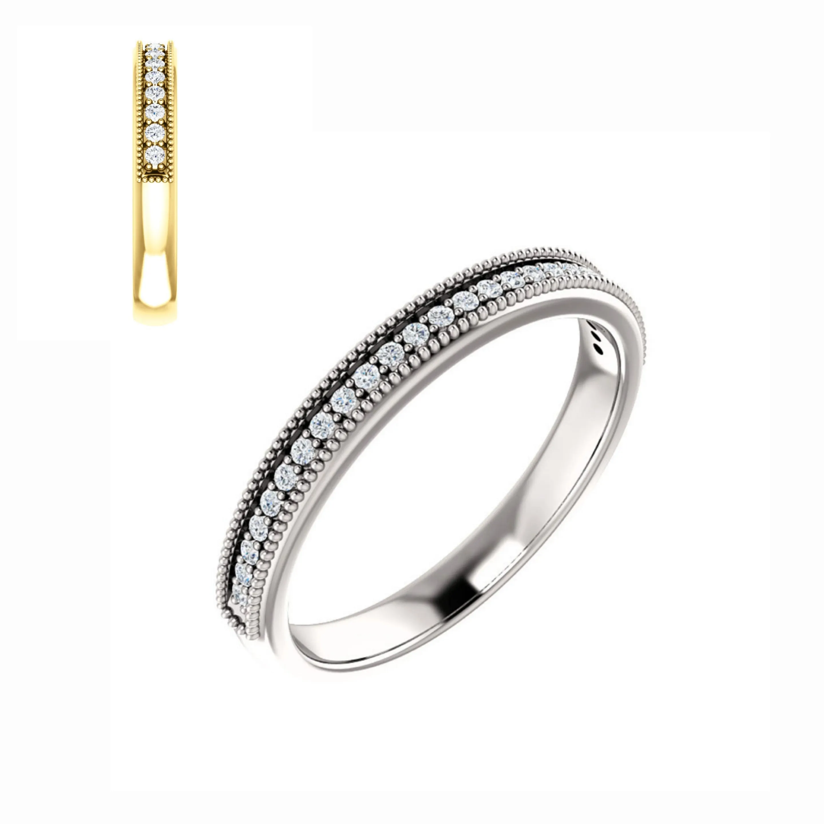10k White Gold 0.33ct Baguette Diamonds Beaded Band Ring -SR26332