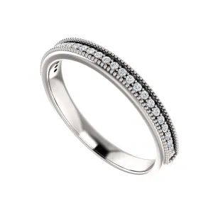 10k White Gold 0.33ct Baguette Diamonds Beaded Band Ring -SR26332