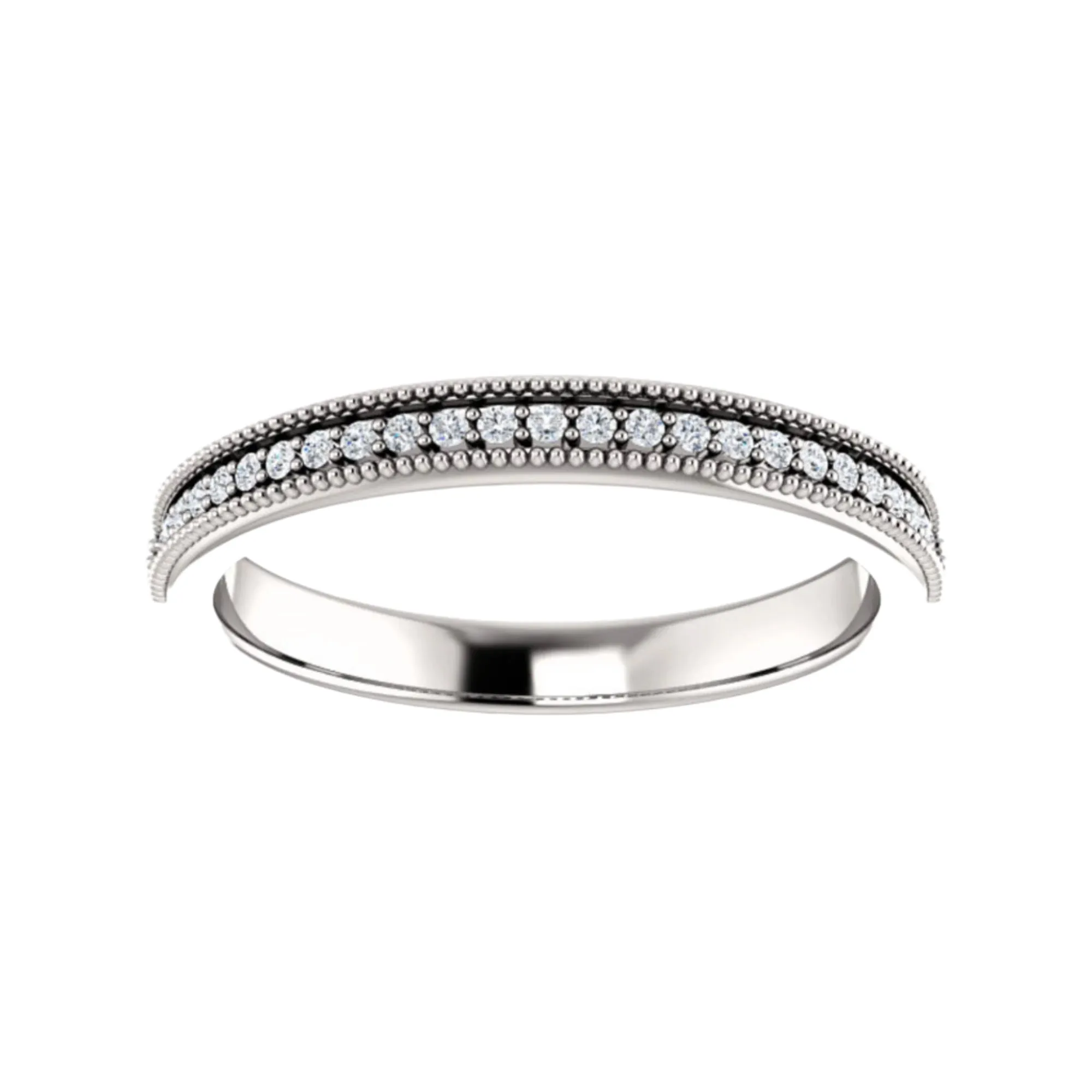 10k White Gold 0.33ct Baguette Diamonds Beaded Band Ring -SR26332