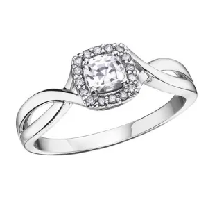 10K White Gold (April) Birthstone White Zircon and Diamond Halo Ring