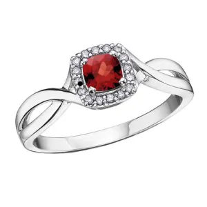 10K White Gold January Birthstone Garnet and Diamond Halo Ring