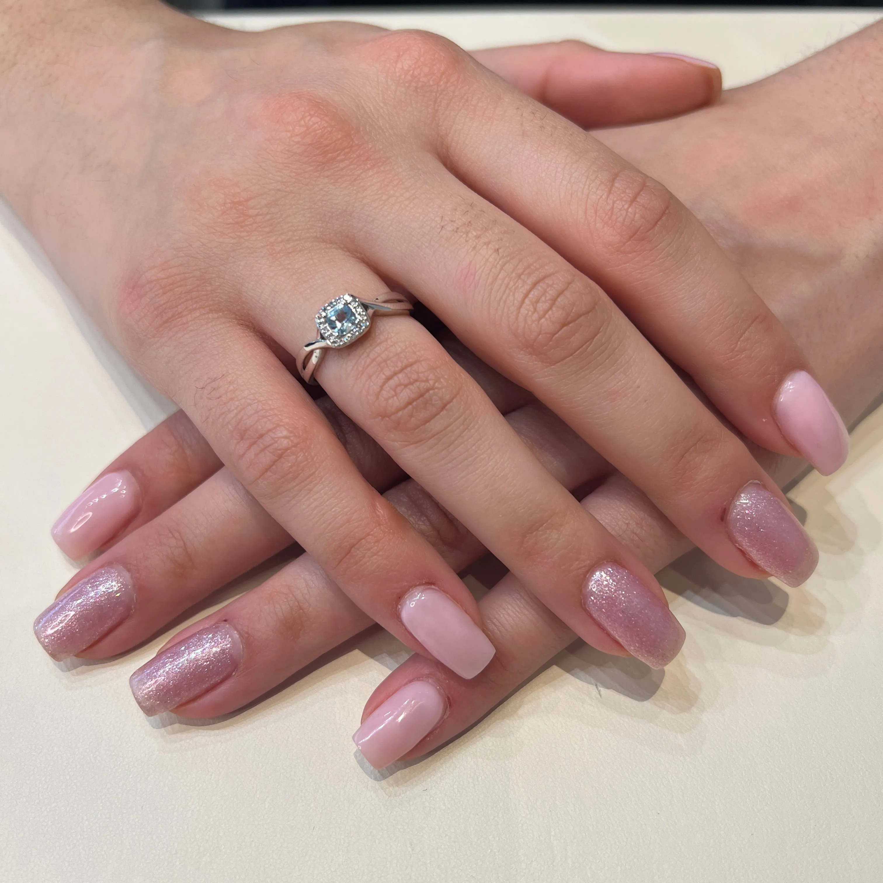 10K White Gold (June) Birthstone Pink Topaz and Diamond Halo Ring