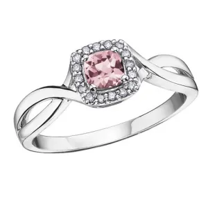 10K White Gold (June) Birthstone Pink Topaz and Diamond Halo Ring