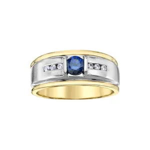 10K Yellow and White Gold Blue Sapphire and Diamond Men's Ring