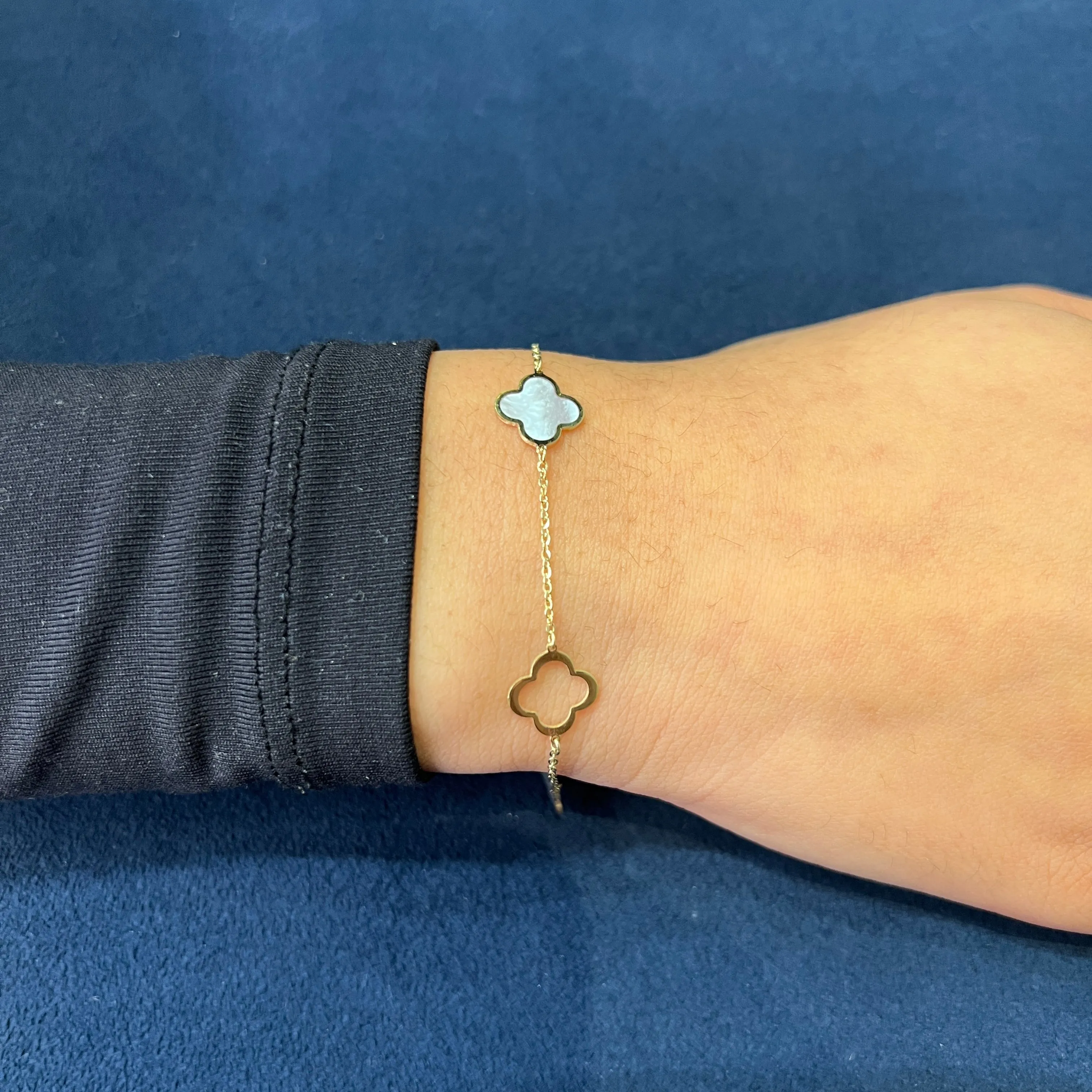 10K Yellow Gold (10mm) Designer Style Clover Mother of Pearl Bracelet