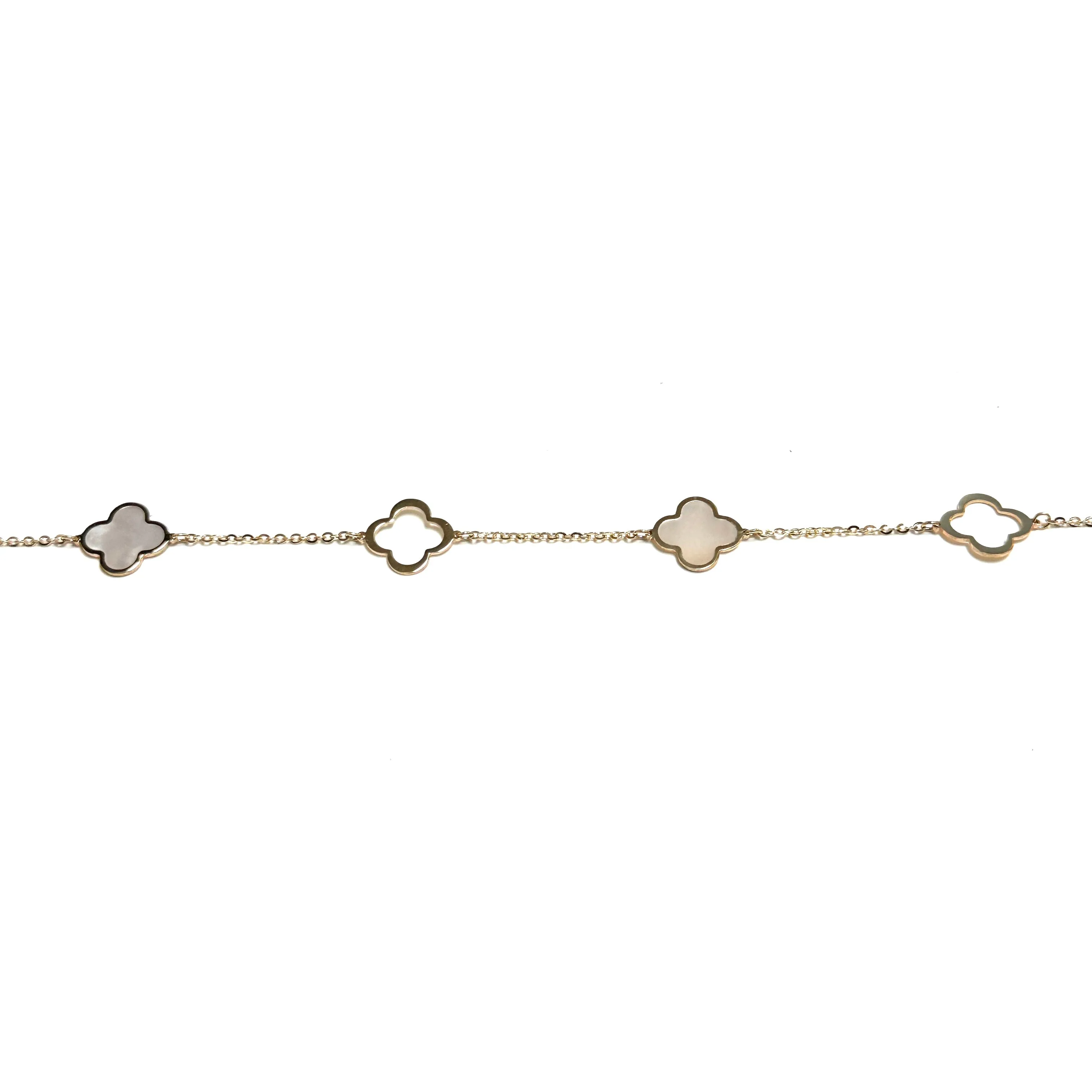 10K Yellow Gold (10mm) Designer Style Clover Mother of Pearl Bracelet