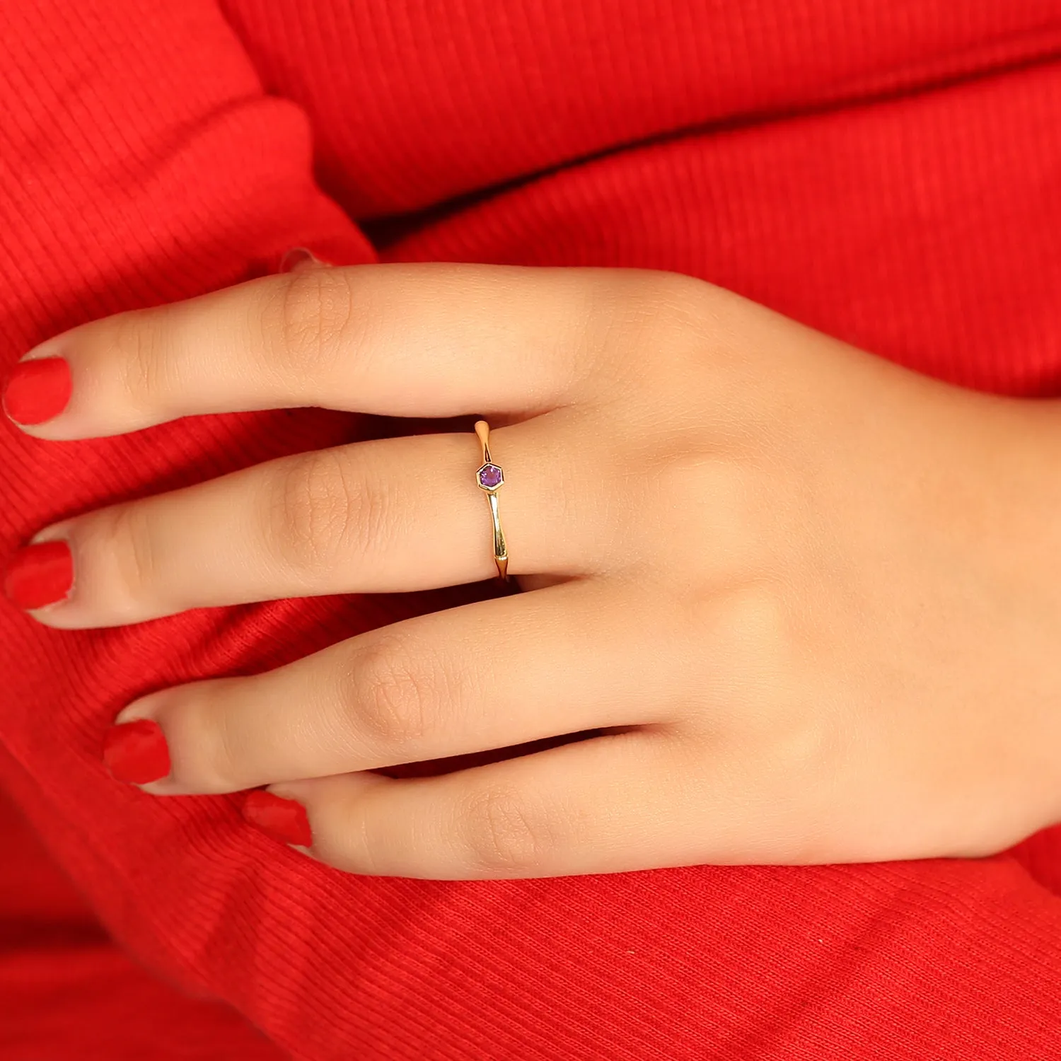 10k Yellow Gold Amethyst Rings Gemstone Jewelry For Women's