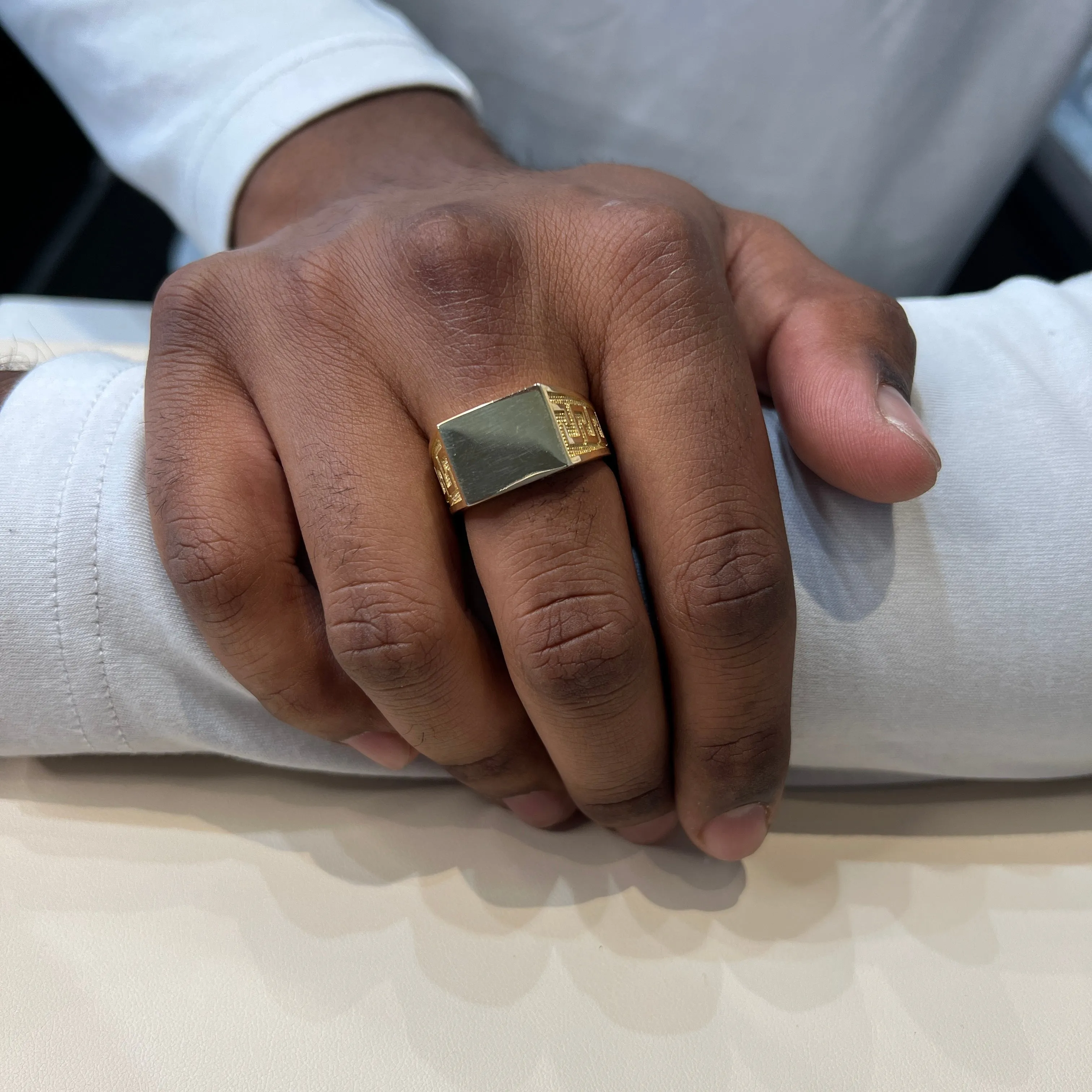 10K Yellow Gold Greek Key Design Signet Ring