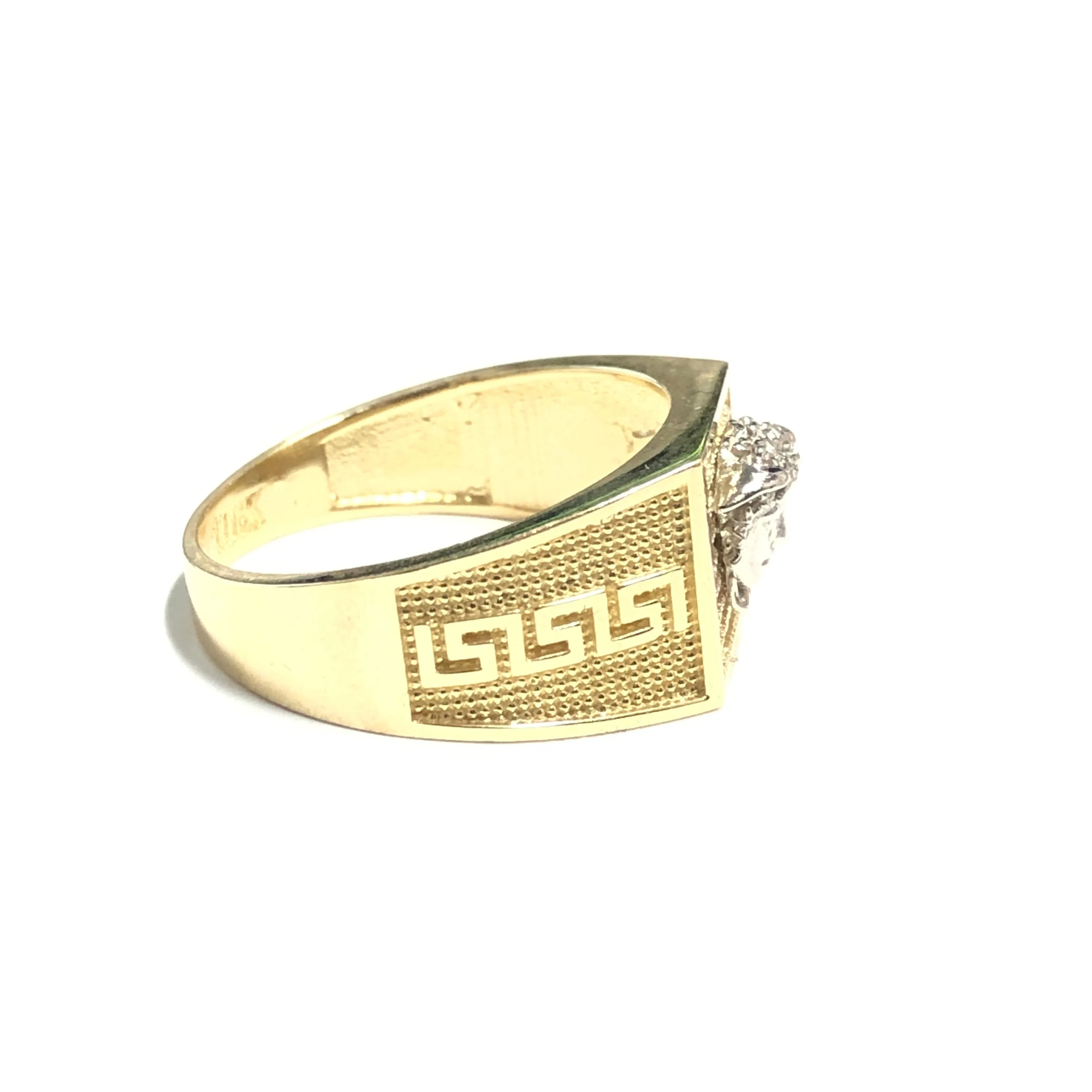 10K Yellow Gold Greek Key Mens CZ Ring