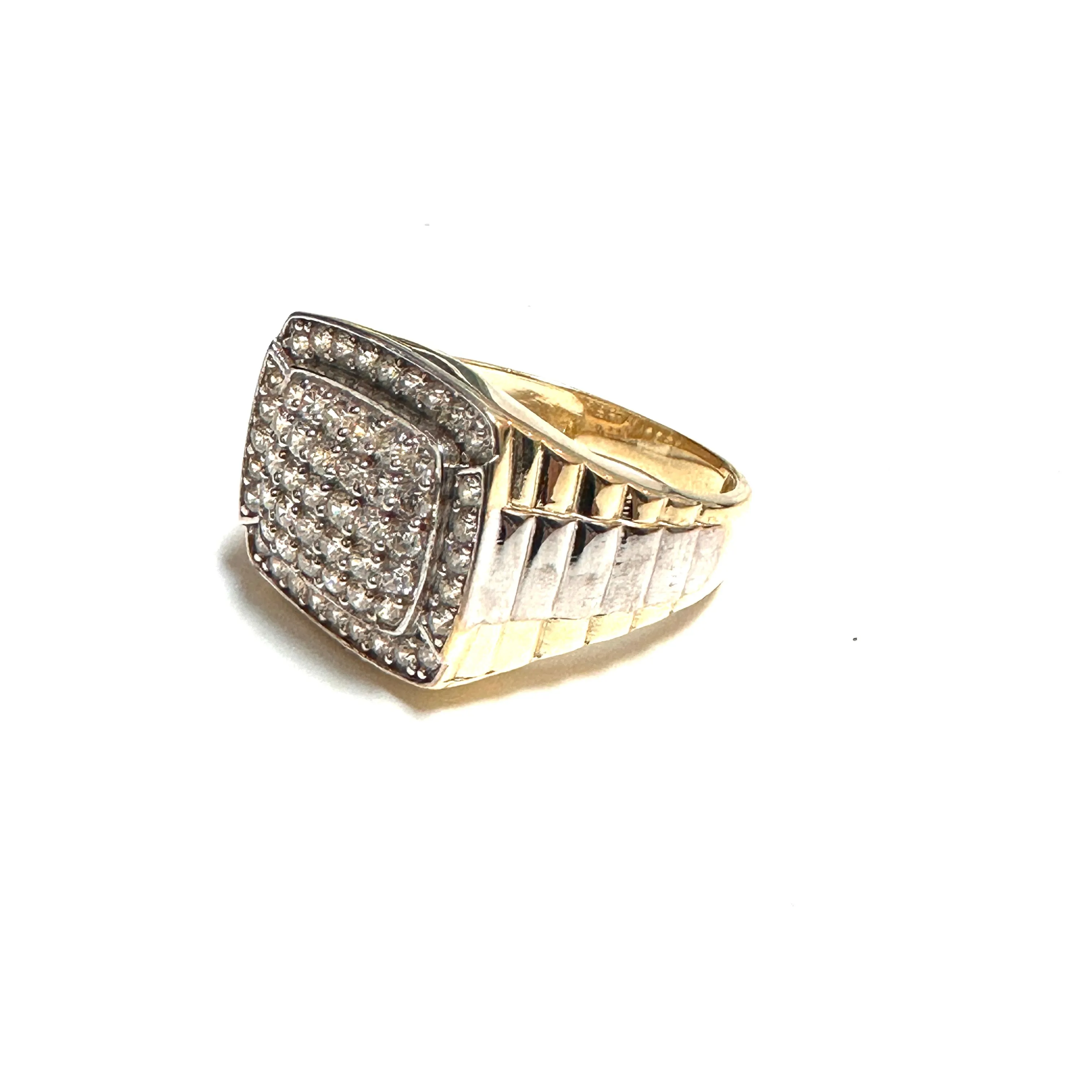10K Yellow Gold Pavee Set Men's Cubic Zirconia Ring