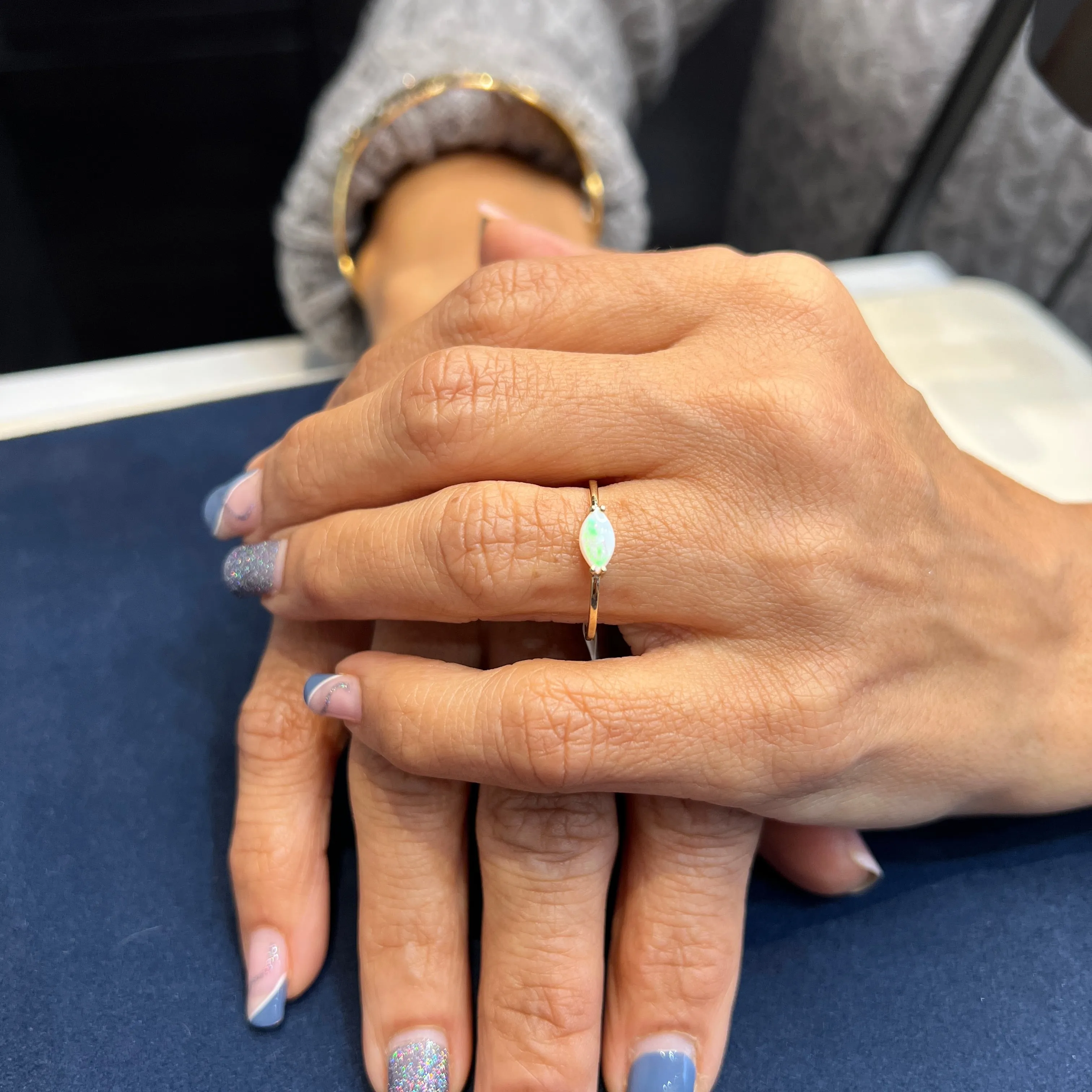 10K Yellow Gold Sideway Set Marquise Shape Opal Ring