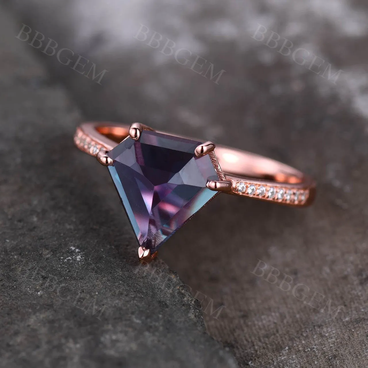 10mm Shield Cut Alexandrite Engagement Ring Half Eternity Diamond Band