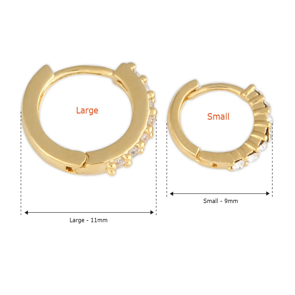 11 mm_Cubic Zirconia Small Hoop Huggie Earrings 14K Gold Plated