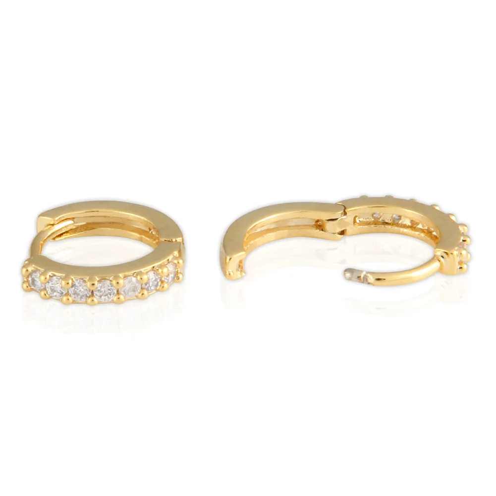 11 mm_Cubic Zirconia Small Hoop Huggie Earrings 14K Gold Plated