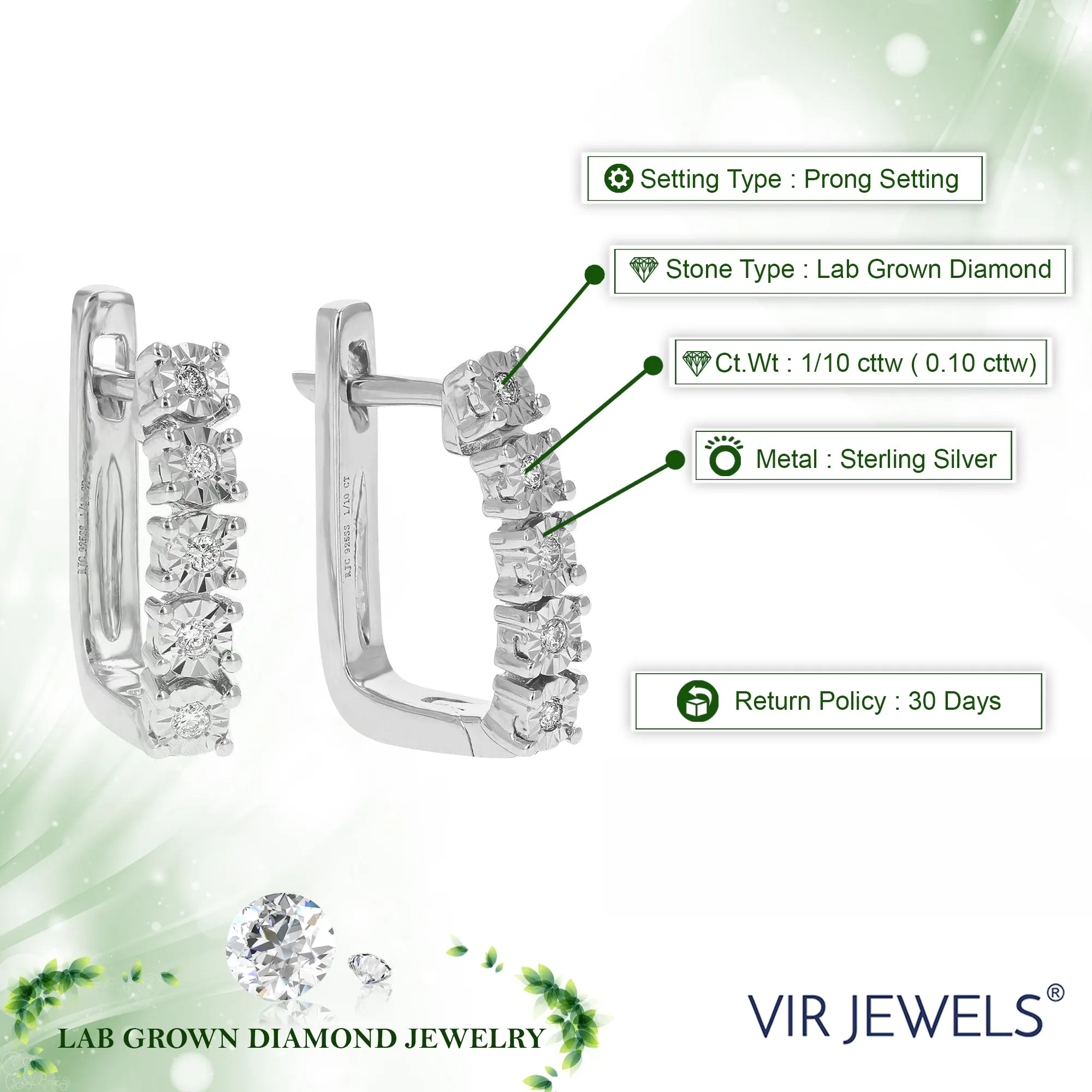 1/10 cttw Lab Grown Diamond Hoop Earrings in Sterling Silver