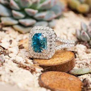 1.13 Carat Blue Zircon Gemstone Ring in 14k White Gold