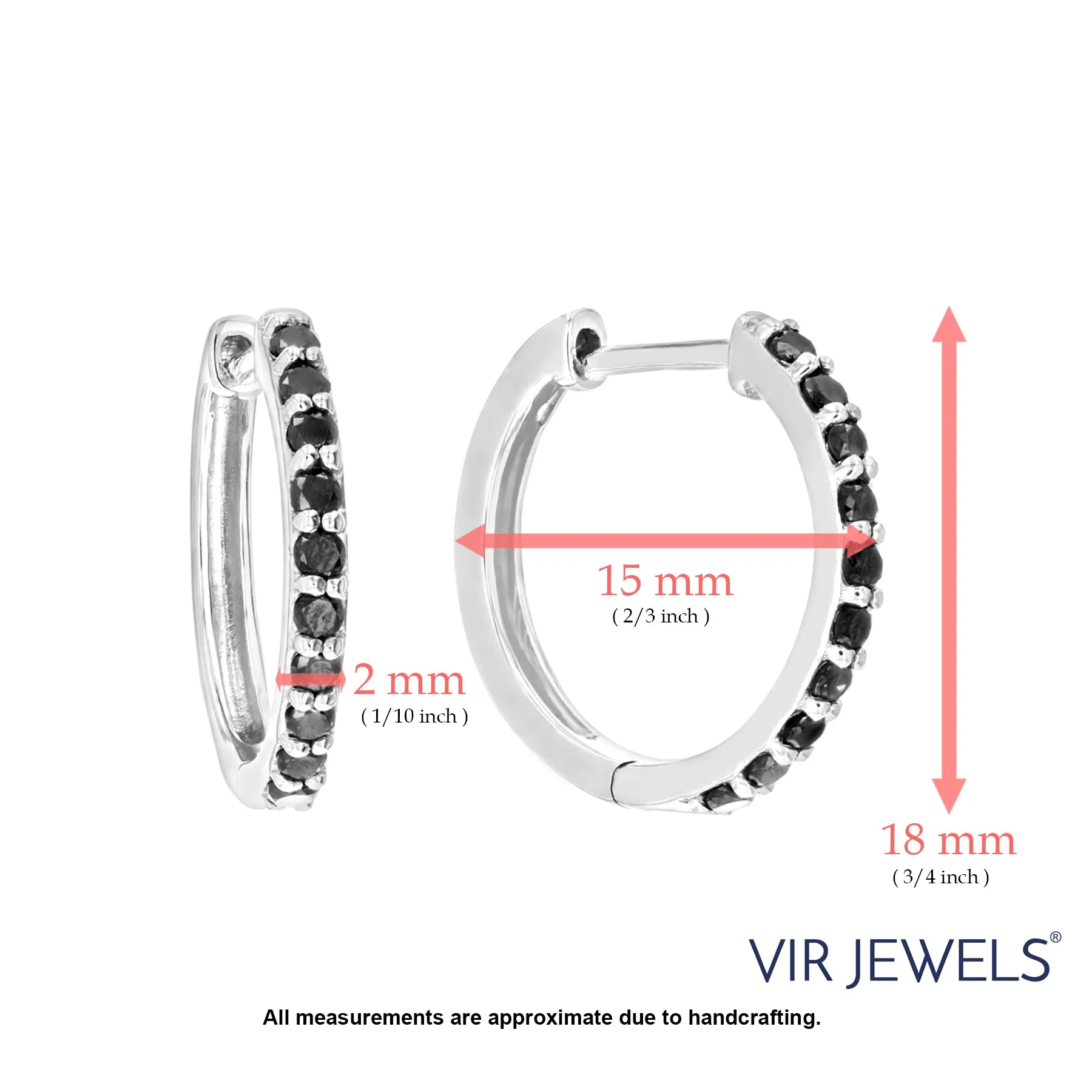 1/2 cttw Black Diamond Hoop Earrings in .925 Sterling Silver