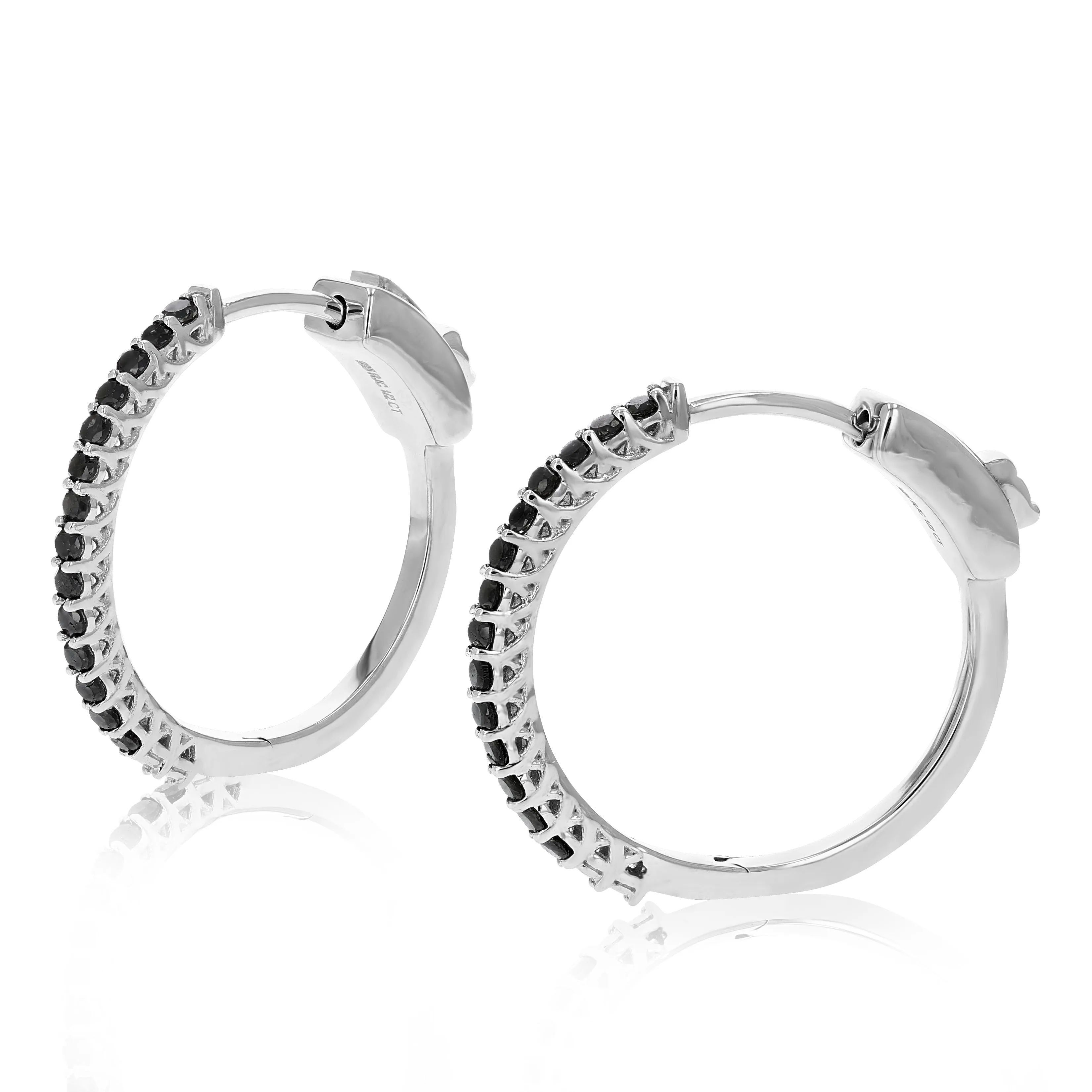 1/2 cttw Black Diamond Hoop Earrings in .925 Sterling Silver