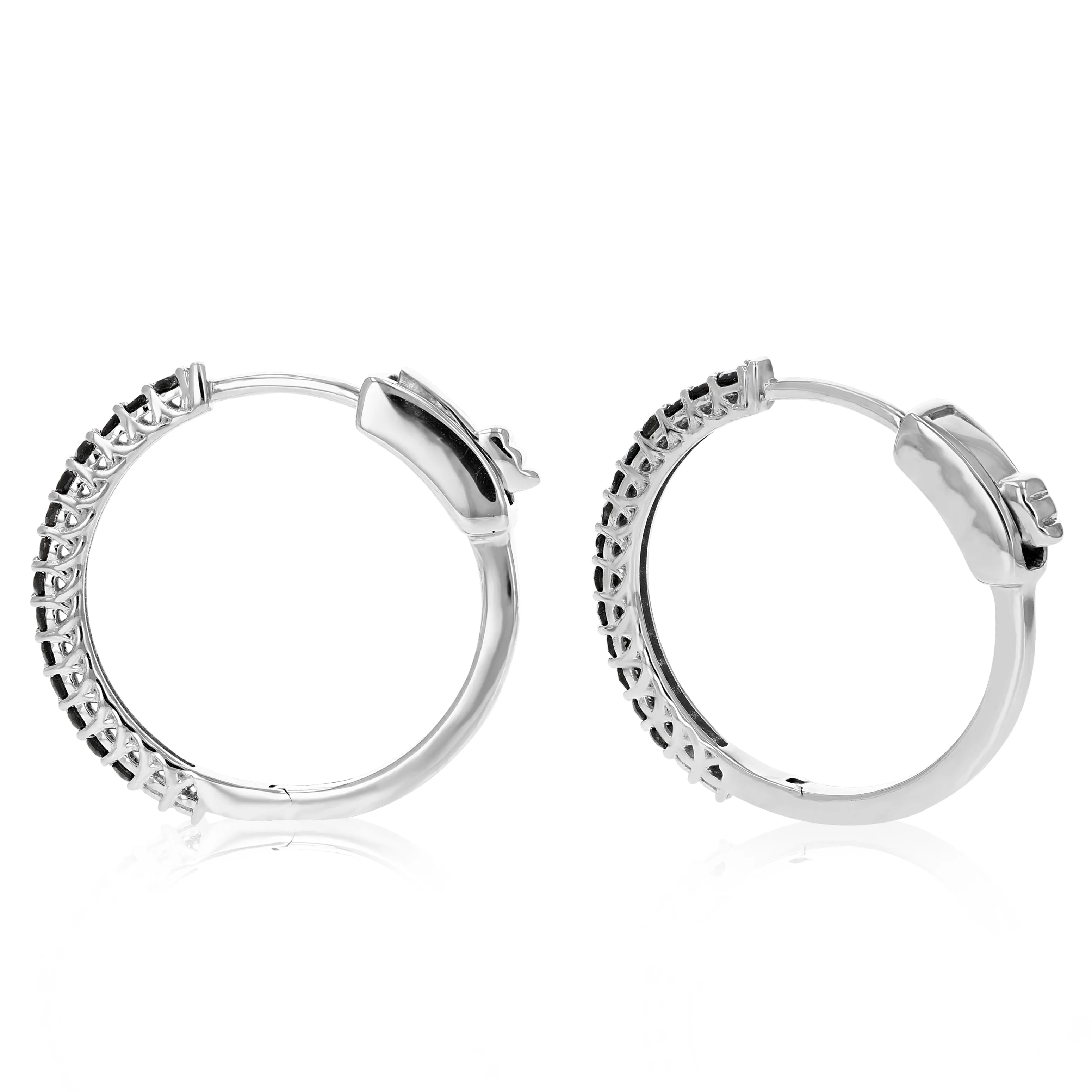 1/2 cttw Black Diamond Hoop Earrings in .925 Sterling Silver