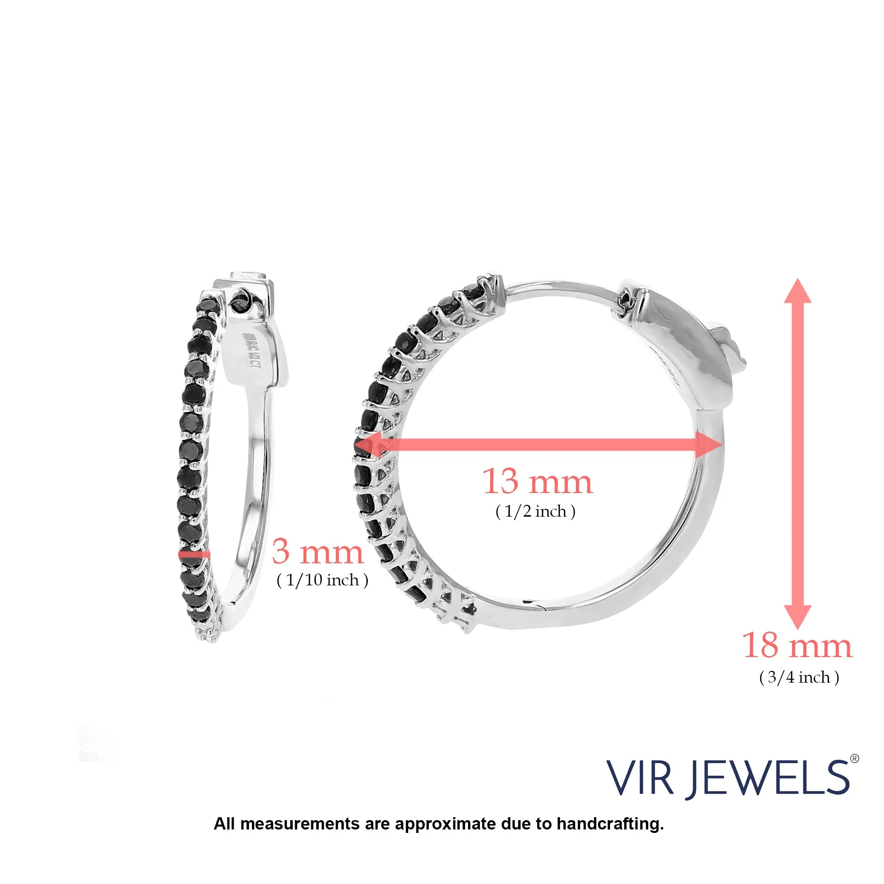 1/2 cttw Black Diamond Hoop Earrings in .925 Sterling Silver