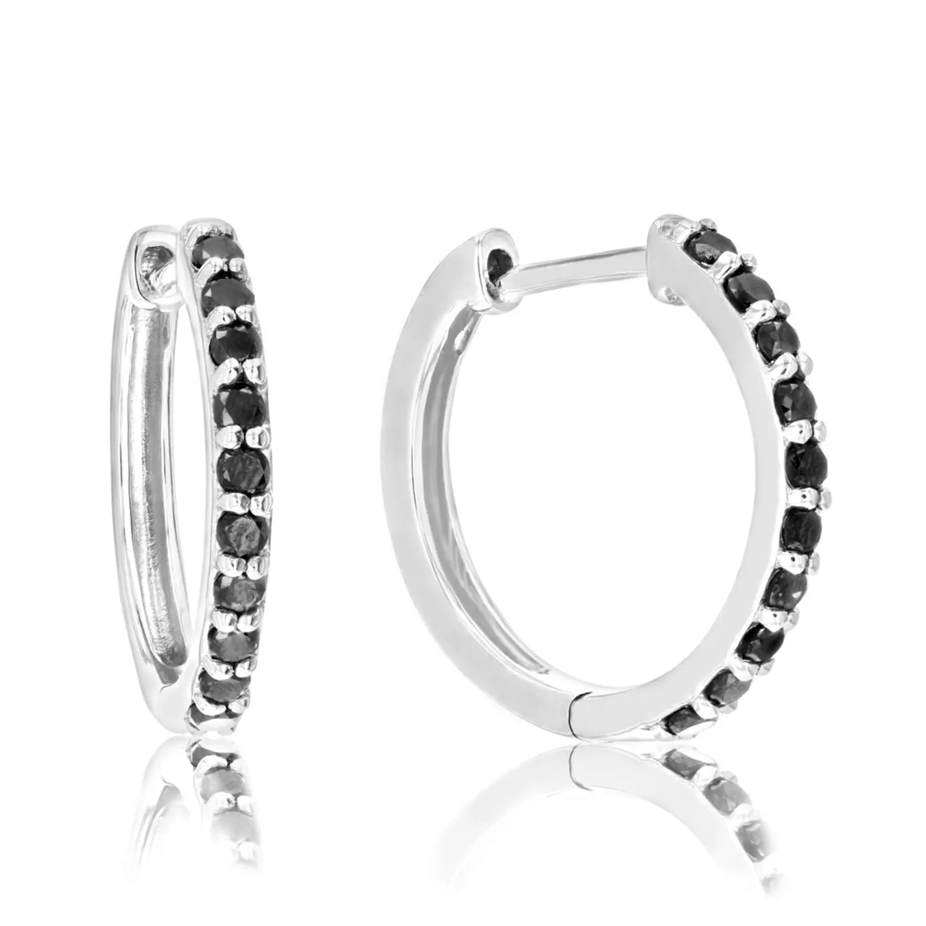 1/2 cttw Black Diamond Hoop Earrings in .925 Sterling Silver