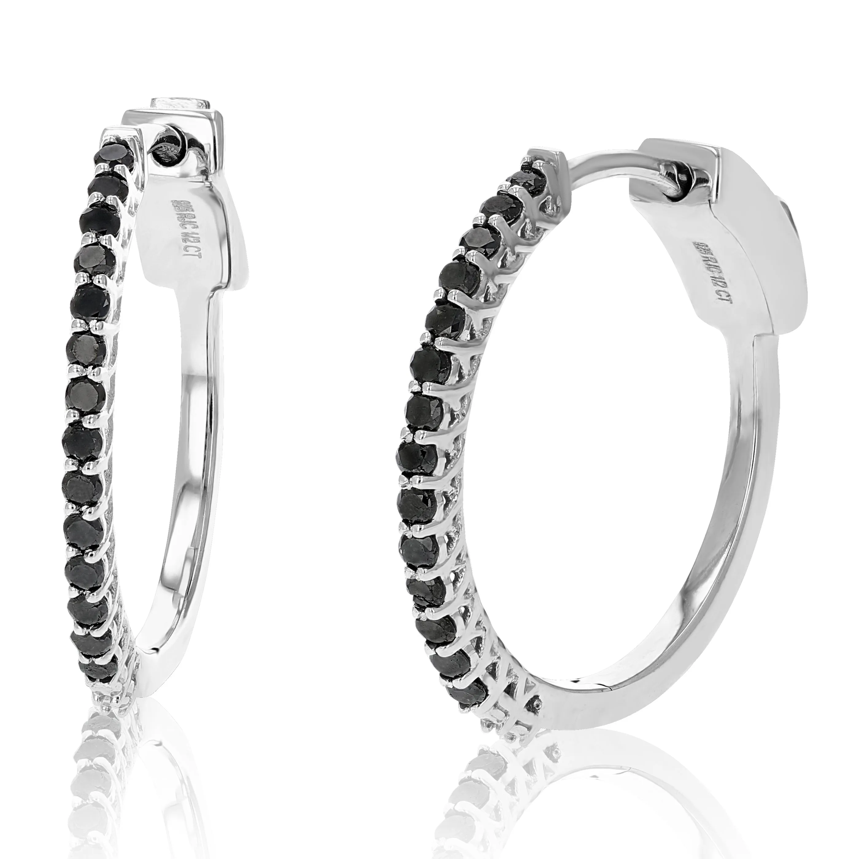 1/2 cttw Black Diamond Hoop Earrings in .925 Sterling Silver