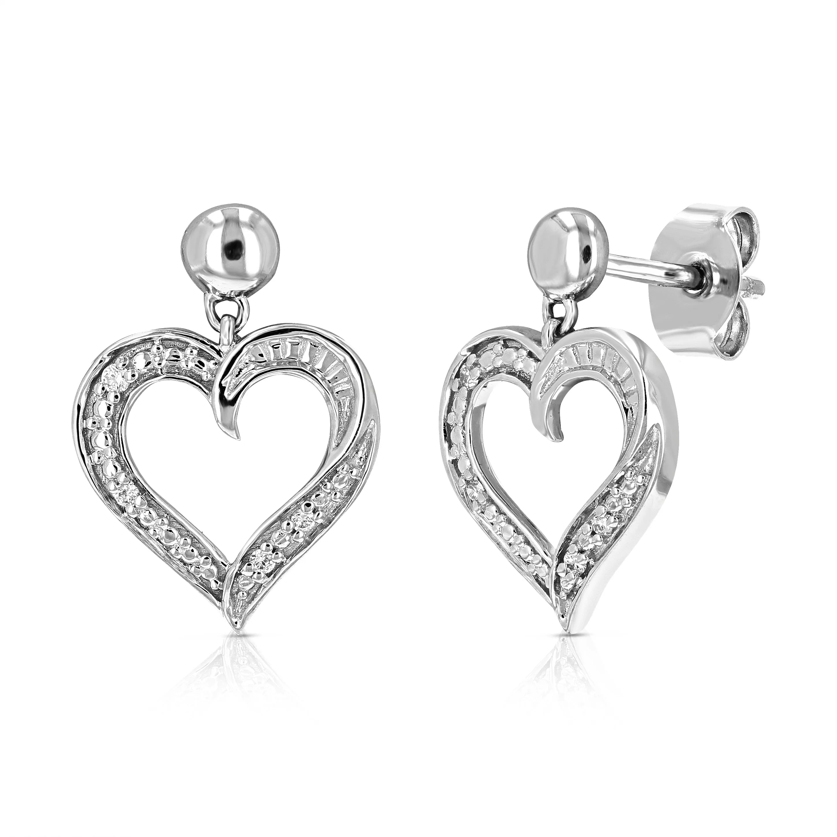 1/20 cttw Lab Grown Heart Diamond Dangle Earrings in Sterling Silver