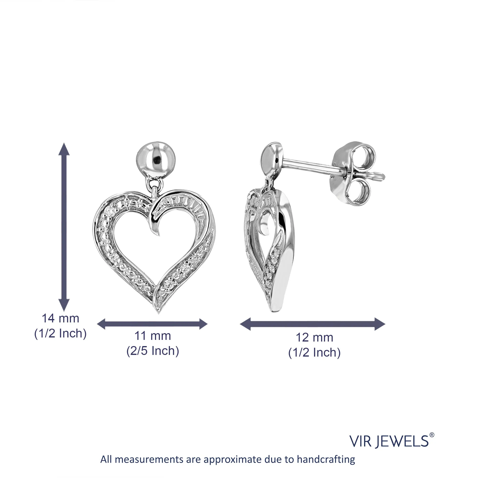 1/20 cttw Lab Grown Heart Diamond Dangle Earrings in Sterling Silver