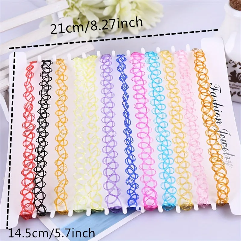 12pcs Elastic Choker Necklace Stretch Tattoo Necklaces