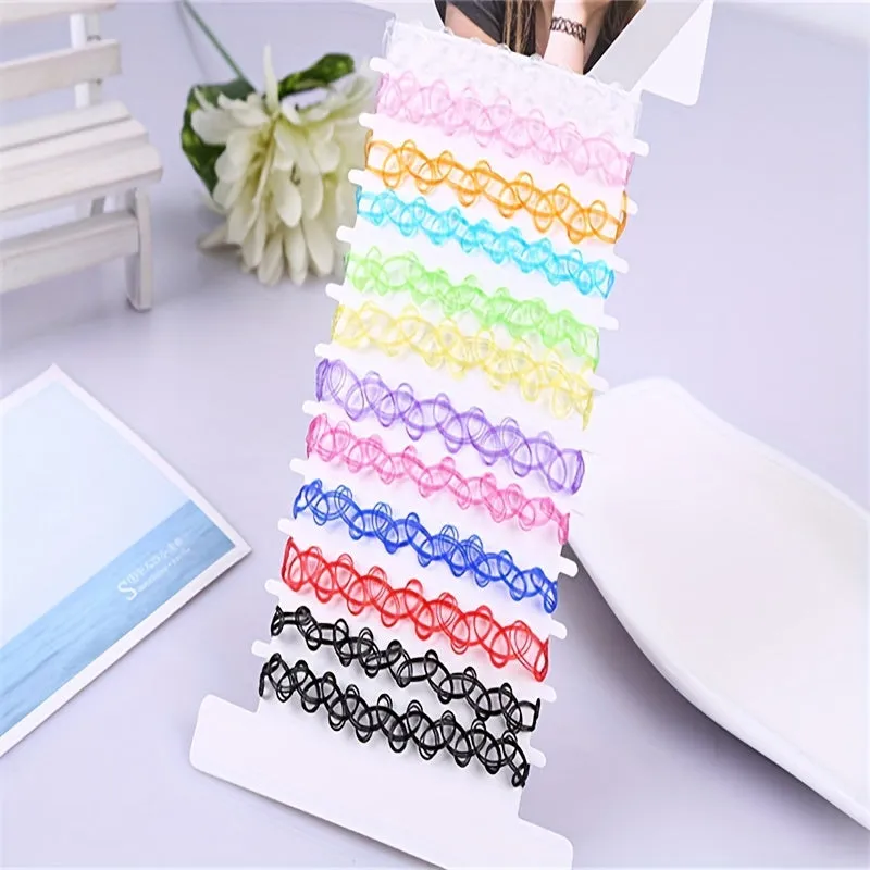 12pcs Elastic Choker Necklace Stretch Tattoo Necklaces