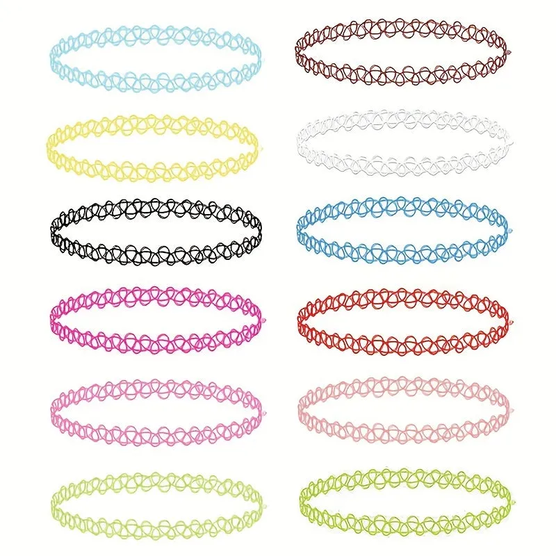 12pcs Elastic Choker Necklace Stretch Tattoo Necklaces