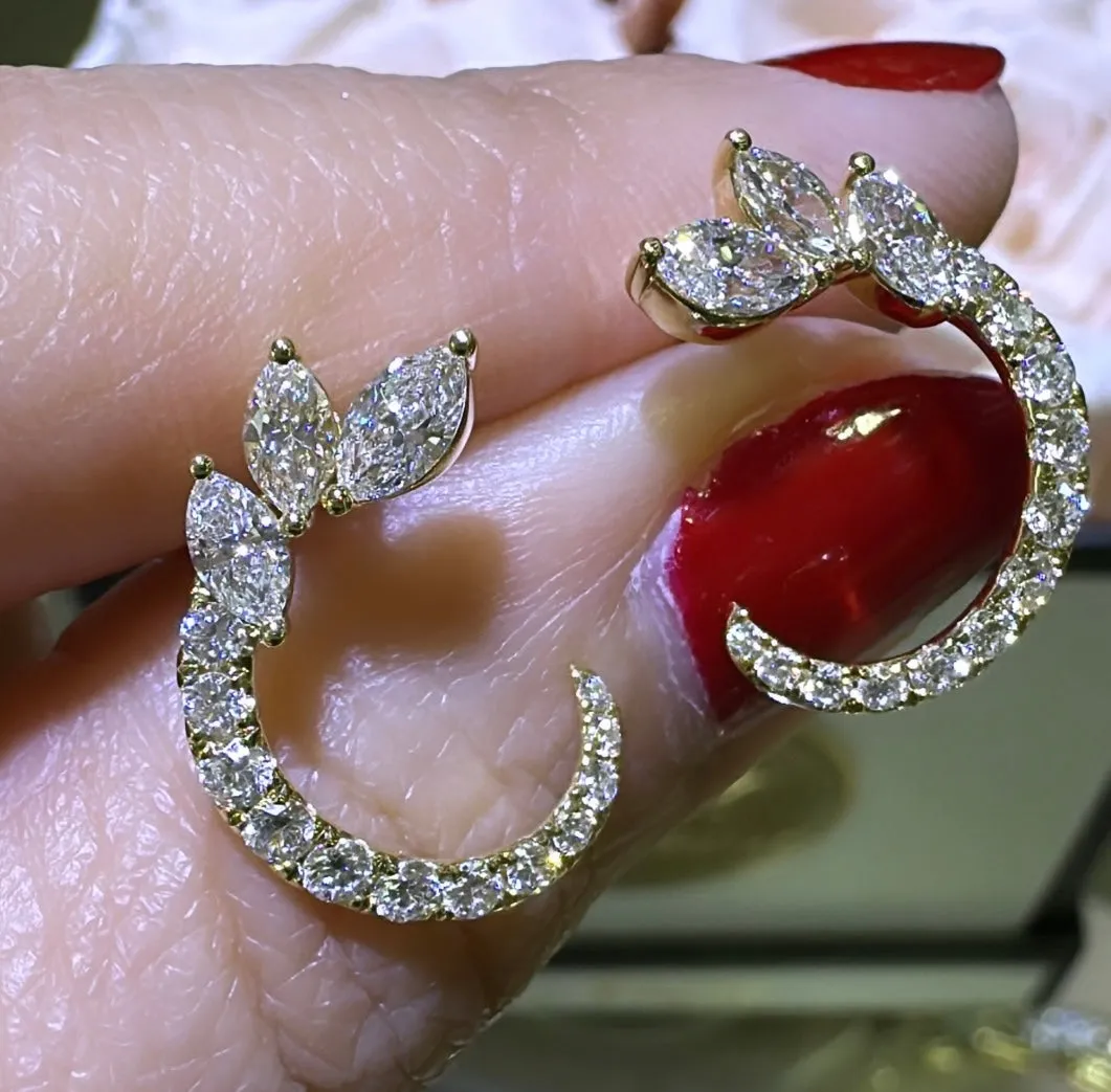1.30ct tw Diamond Fancy Pave Half Circle with marquise-cuts Earrings