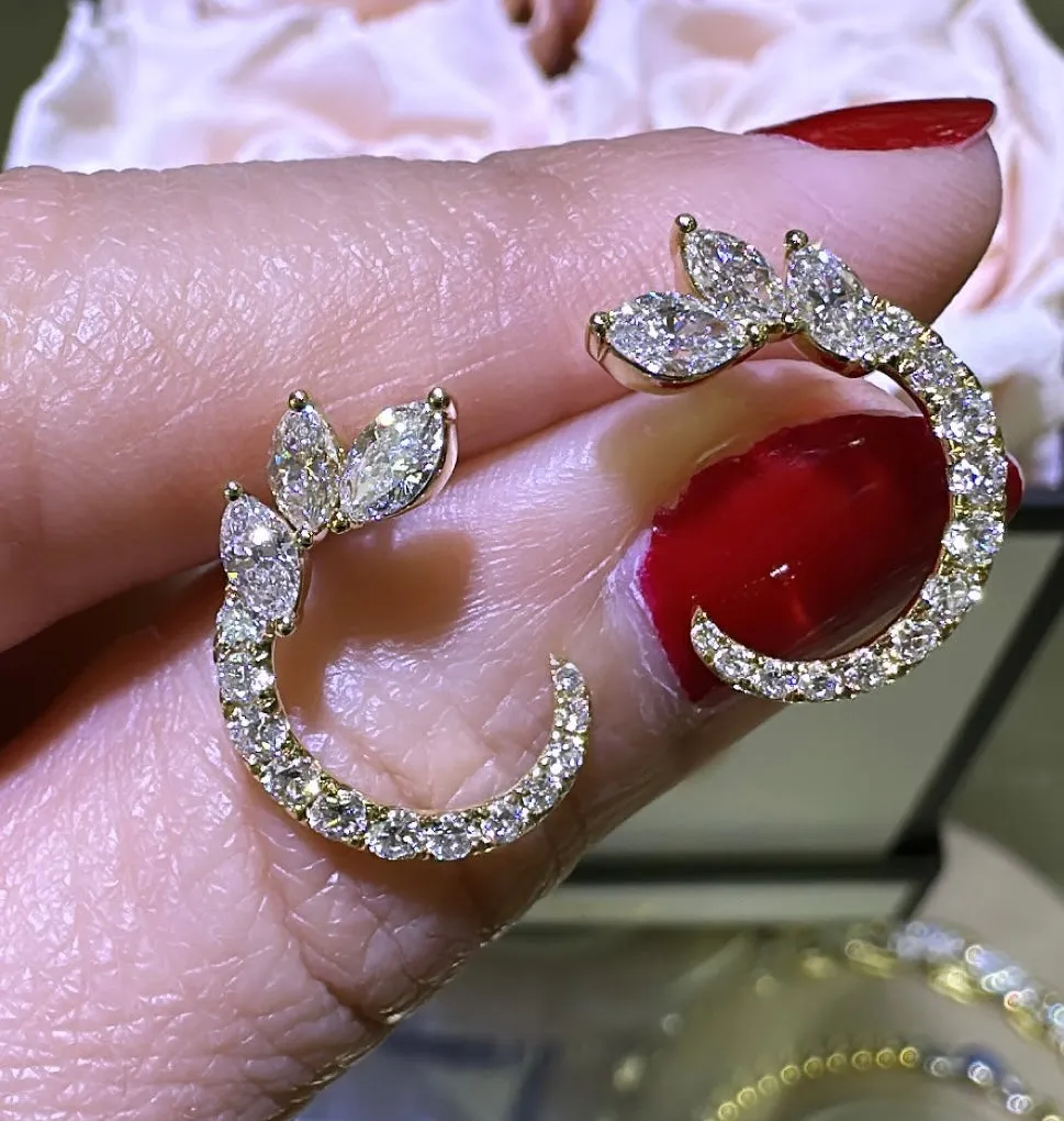 1.30ct tw Diamond Fancy Pave Half Circle with marquise-cuts Earrings