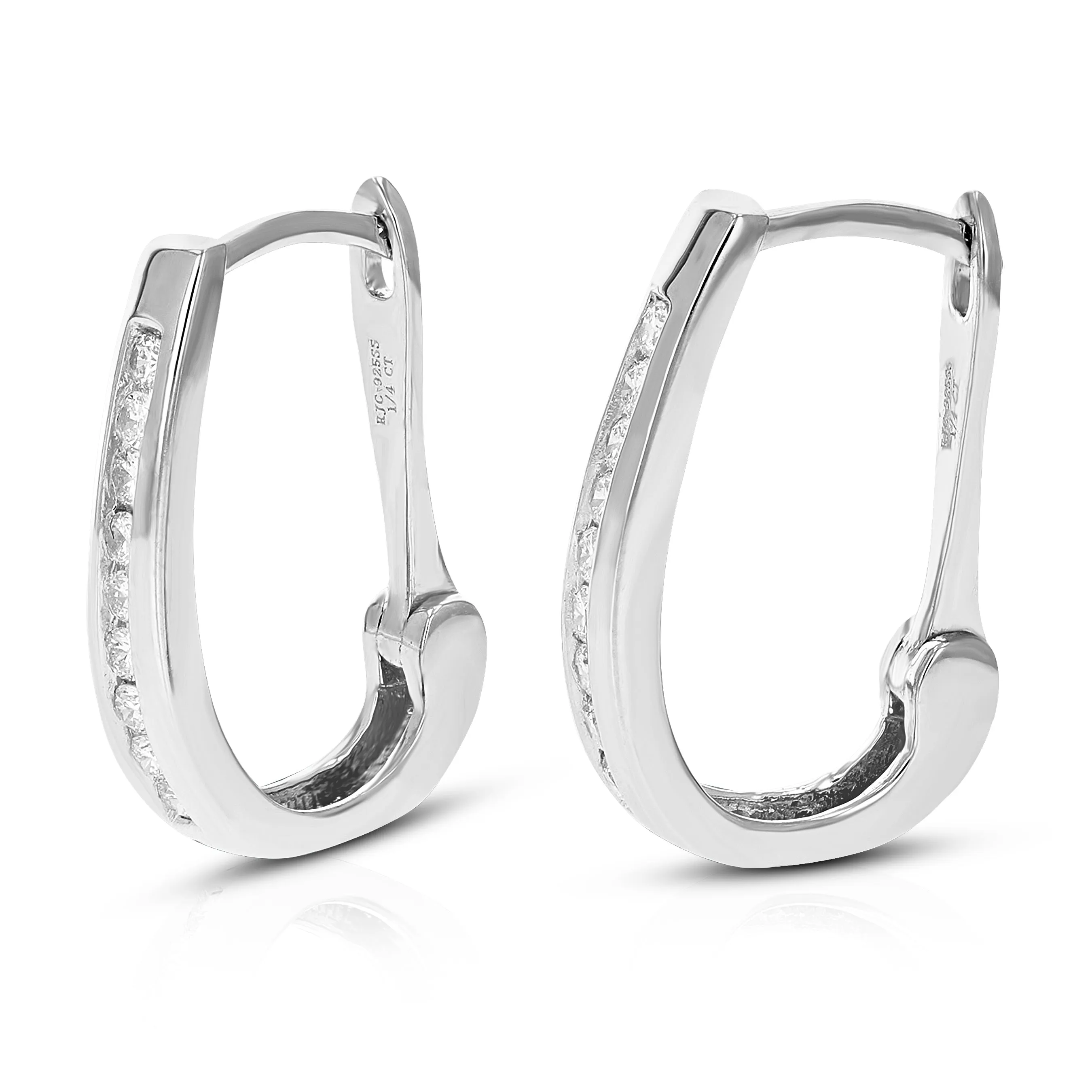 1/4 cttw Lab Grown Diamond Channel Hoop Earring Sterling Silver