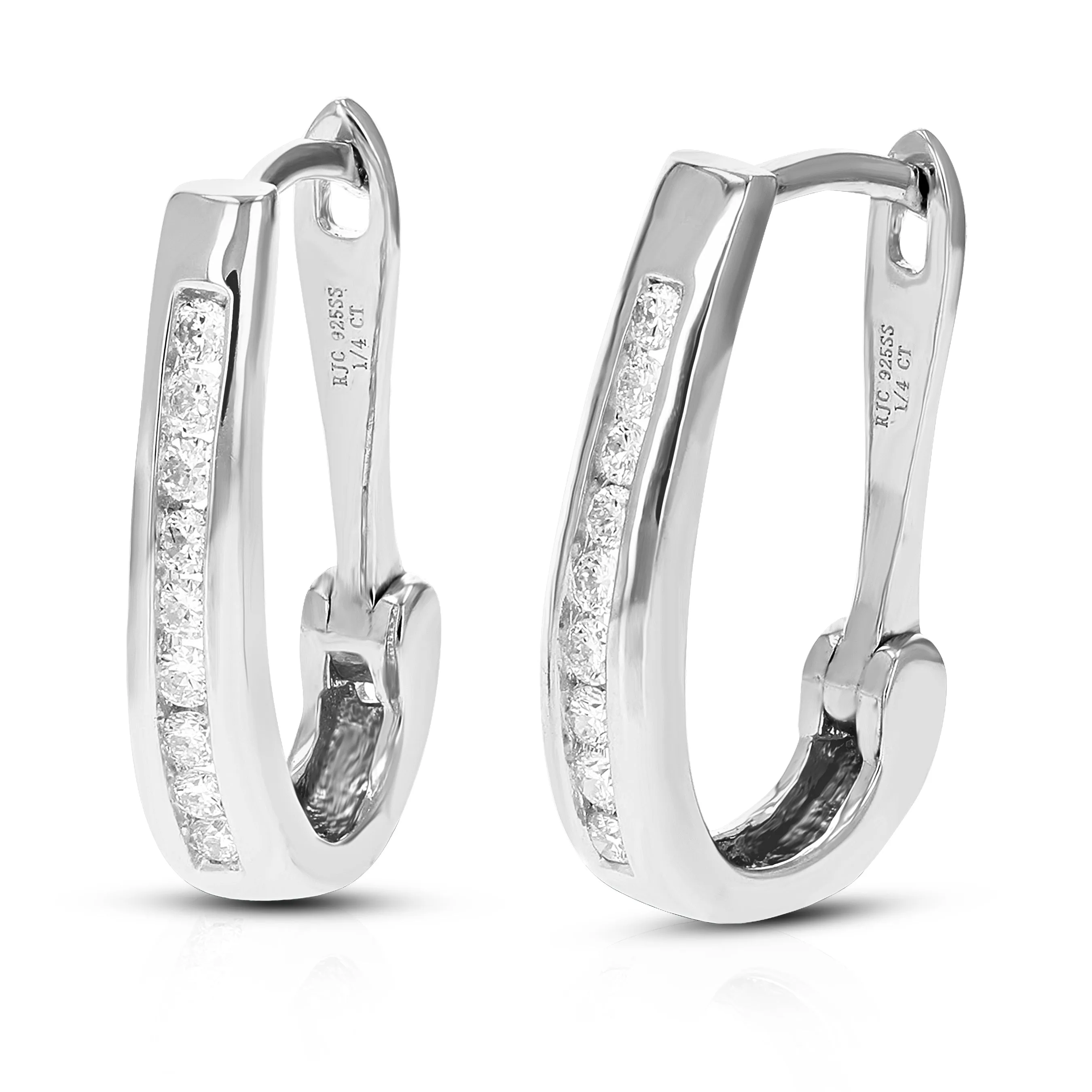 1/4 cttw Lab Grown Diamond Channel Hoop Earring Sterling Silver