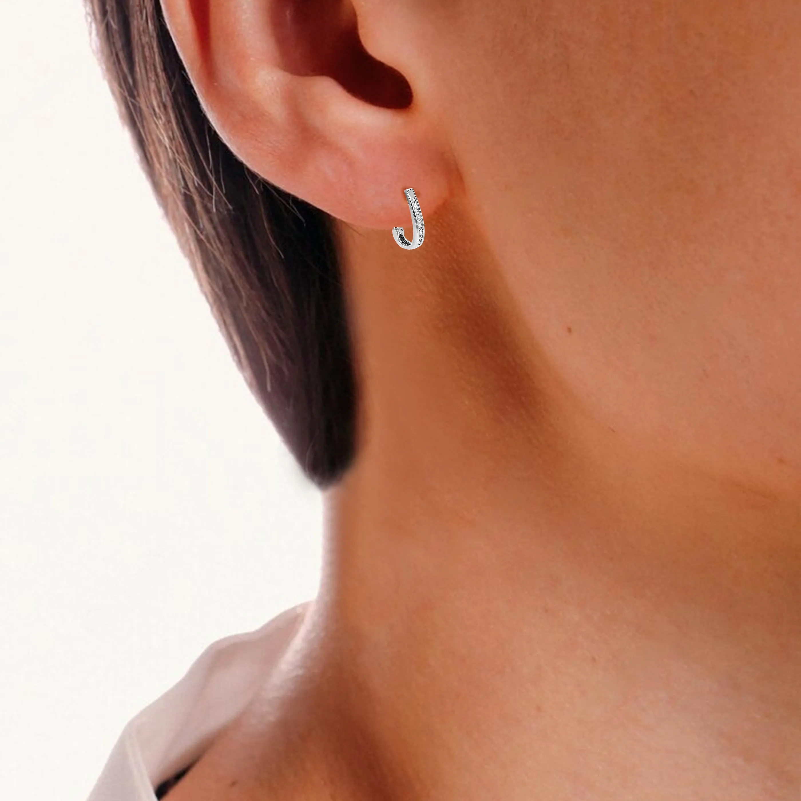 1/4 cttw Lab Grown Diamond Channel Hoop Earring Sterling Silver