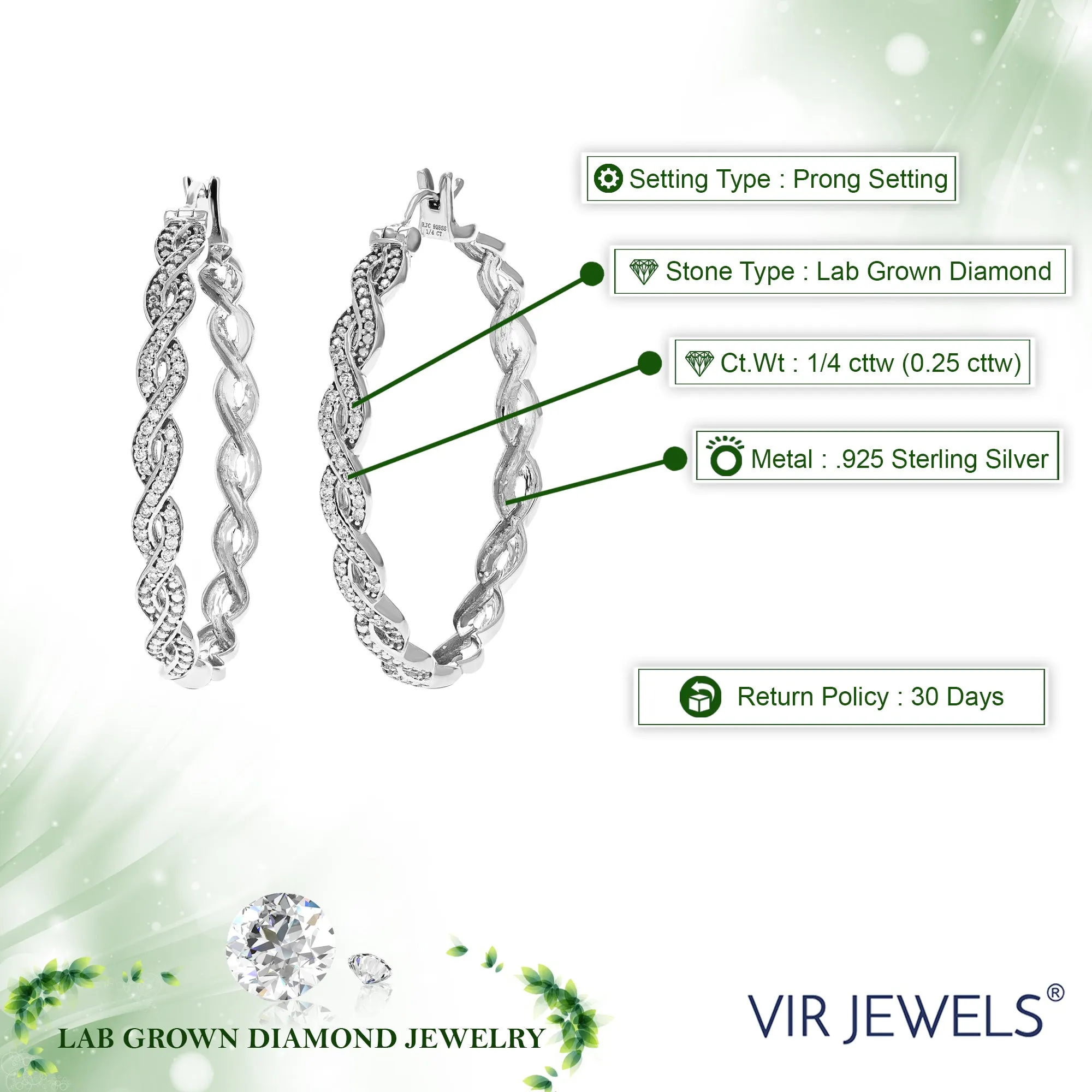 1/4 cttw Lab Grown Diamond Inside Out Hoop Earrings in Silver