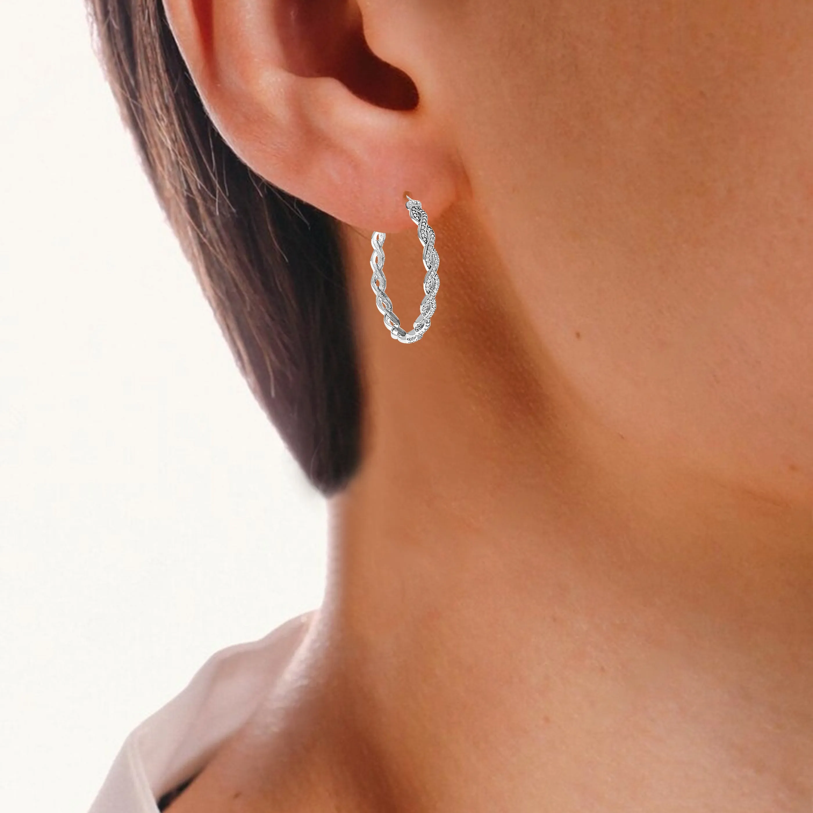 1/4 cttw Lab Grown Diamond Inside Out Hoop Earrings in Silver