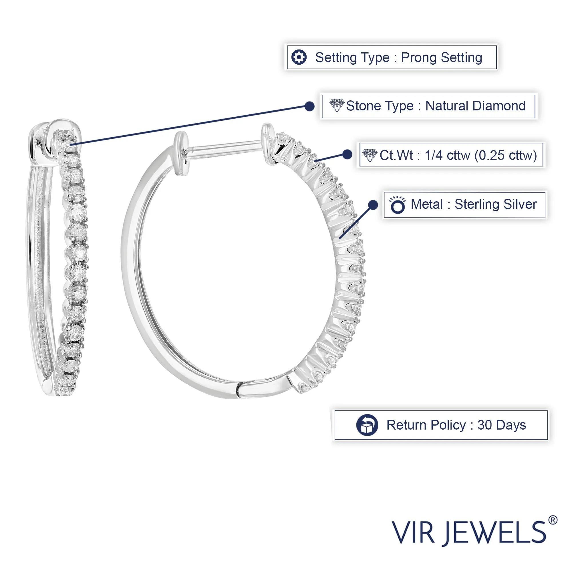 1/4 cttw Petite Diamond Hoop Earrings in Sterling Silver