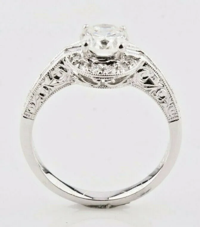 1.40 Carat Round Diamond Halo 18k White Gold Engagement Ring Size 6.5