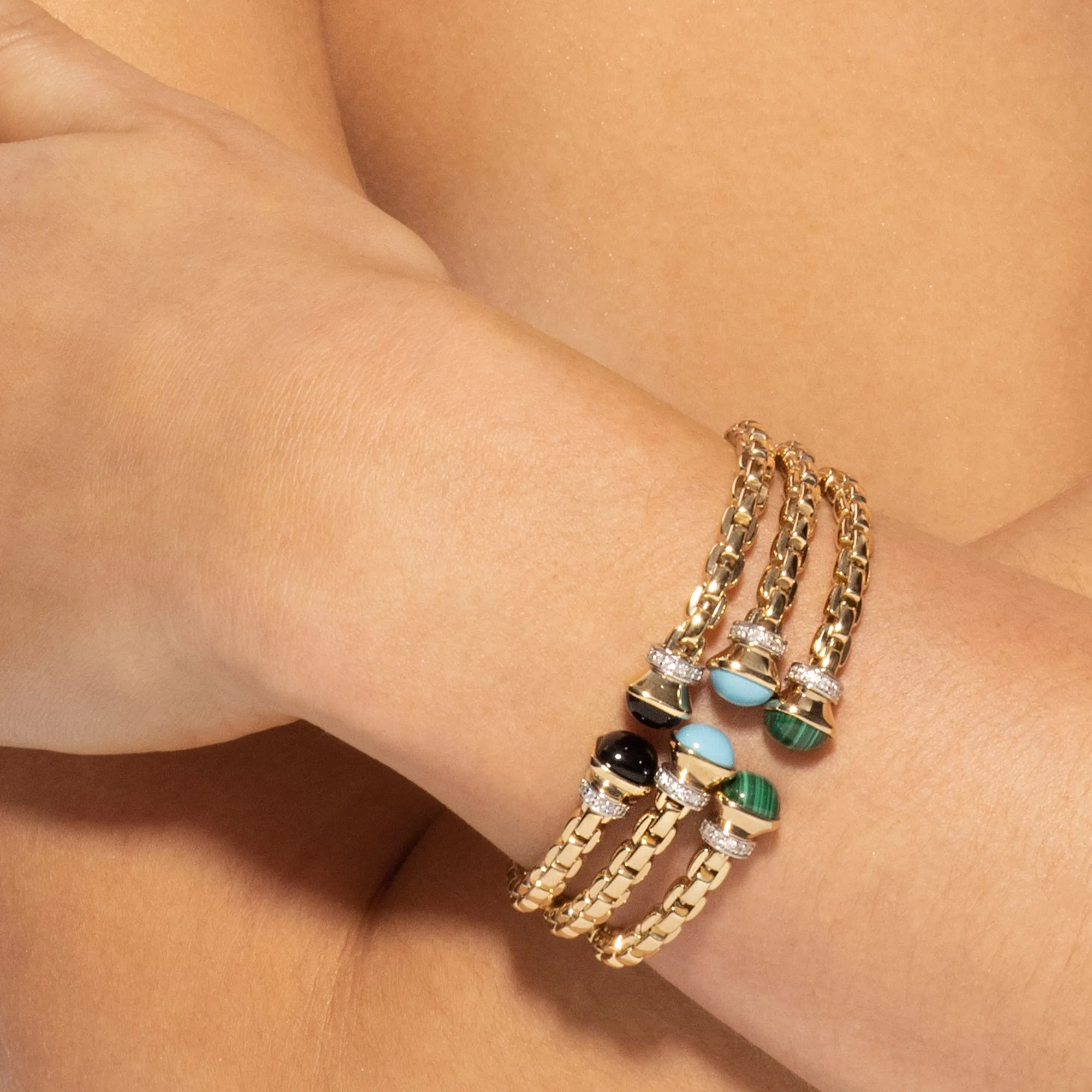 14K Diamond & Malachite Venetian Link Bangle