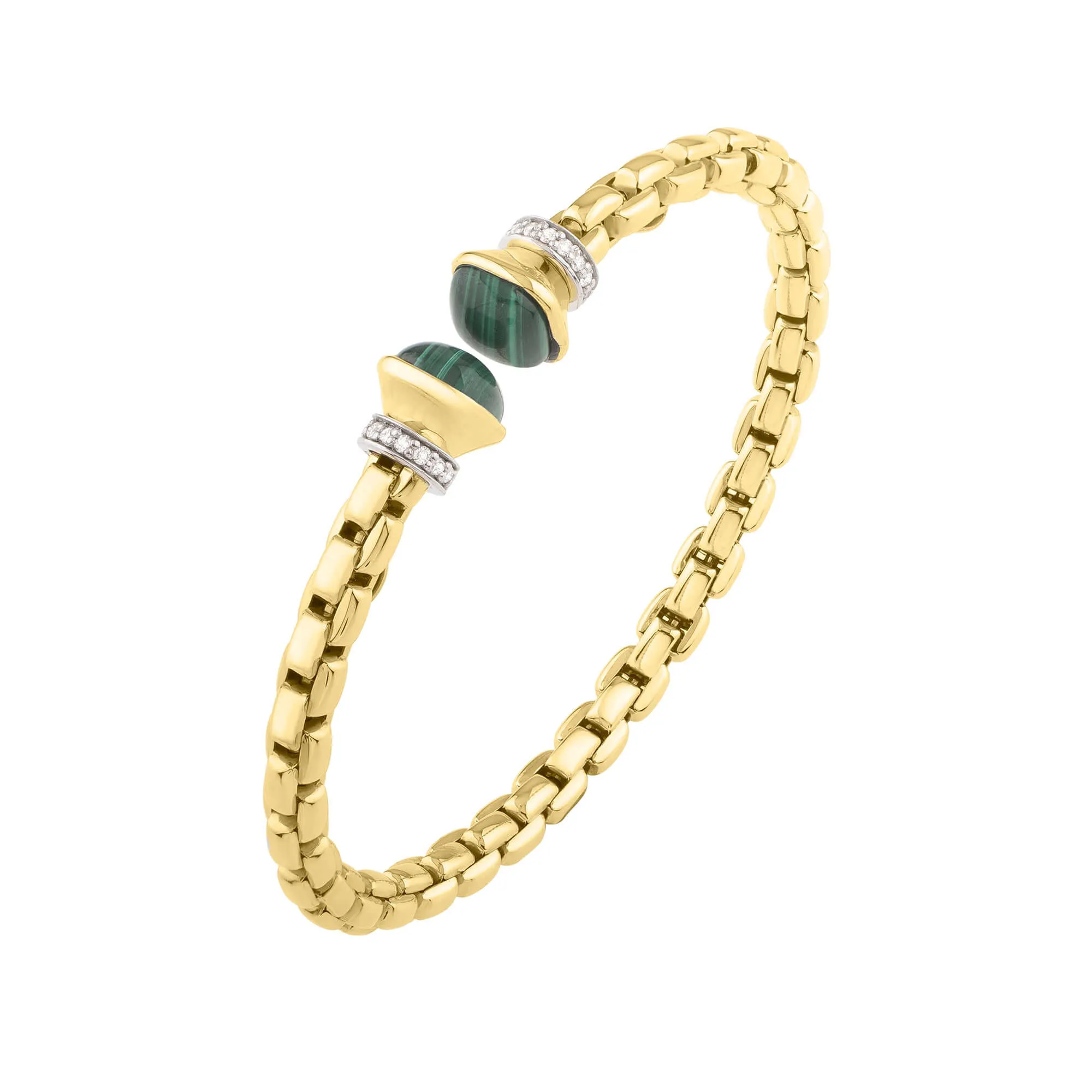 14K Diamond & Malachite Venetian Link Bangle
