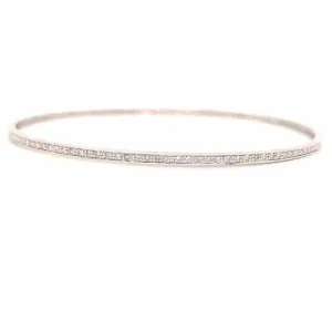 14K Diamond Channel Set Thin Bangle White Gold